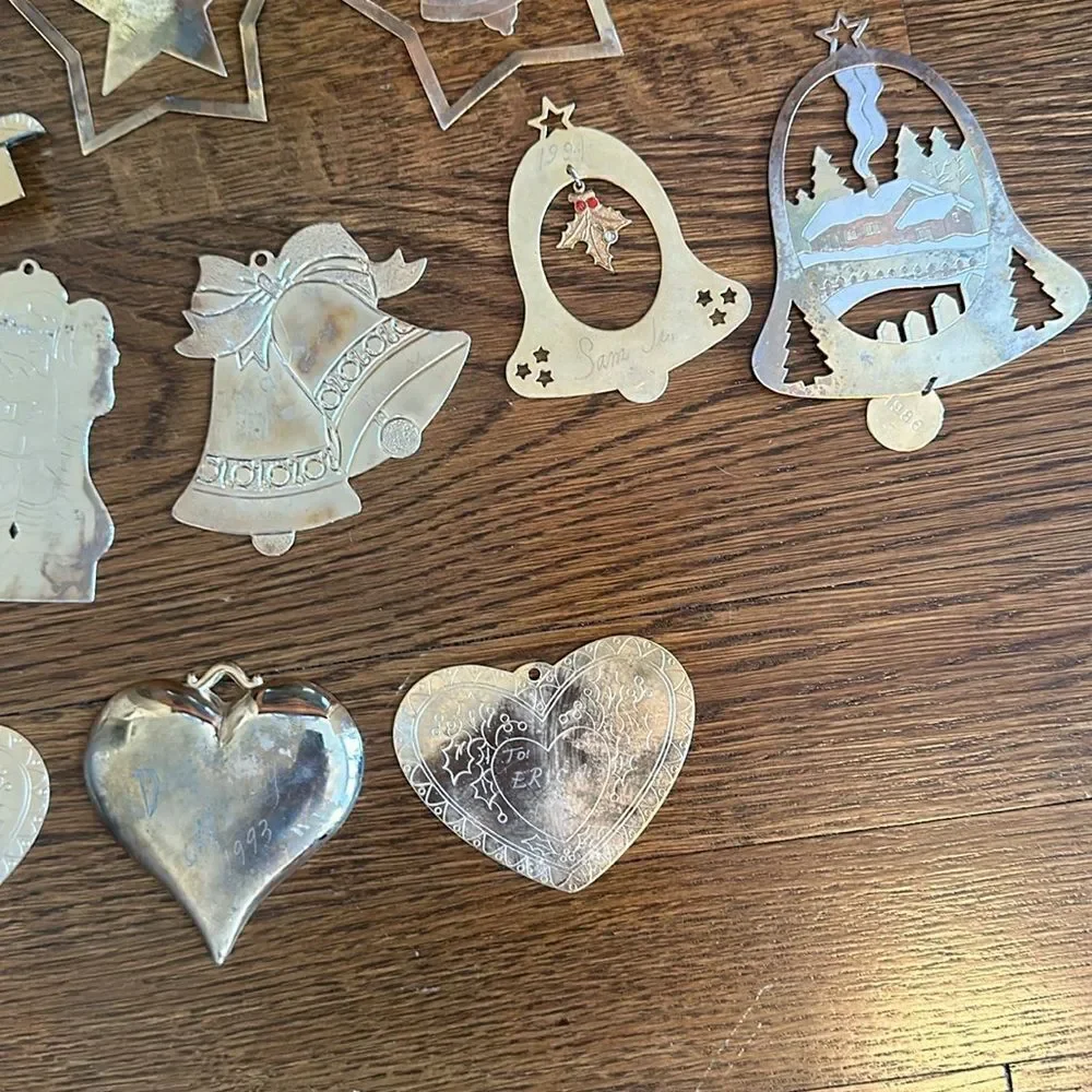 Lot of 42 vintage gold brass engraved Christmas‎ tree ornaments